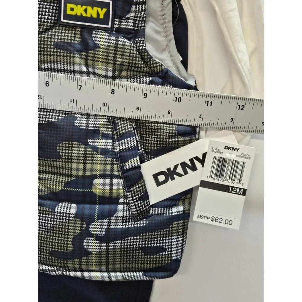 DKNY  Size 12 M Set Of 3, Green- Blue Vest/ Blue Pants/ Cream Long‎ Sleeve Print